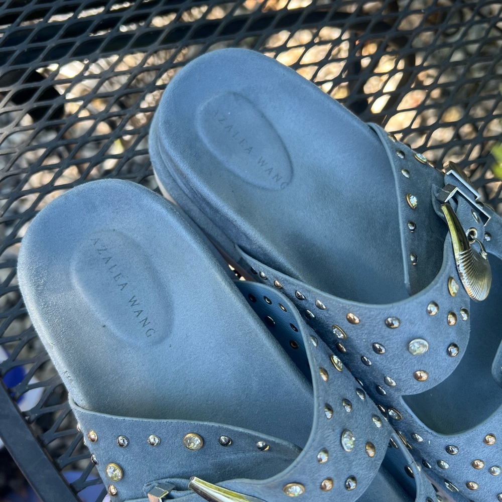 Western Studded Blue Slide Sandals - Picture 4 of 5